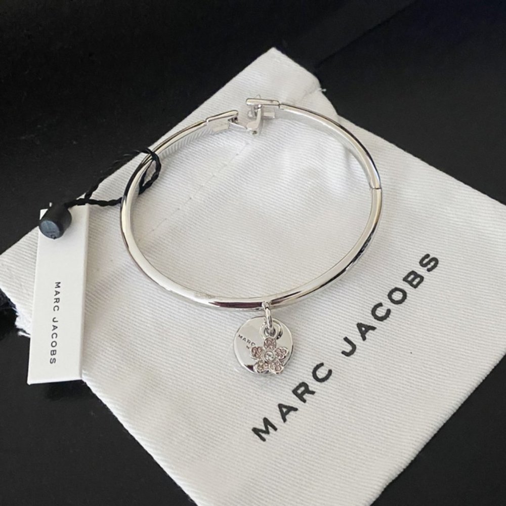MJ Coin Crystal Flower Silver-Tone Cuff Bracelet - Picture 3 of 3